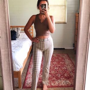 american eagle crop kick flare plaid high rise pants